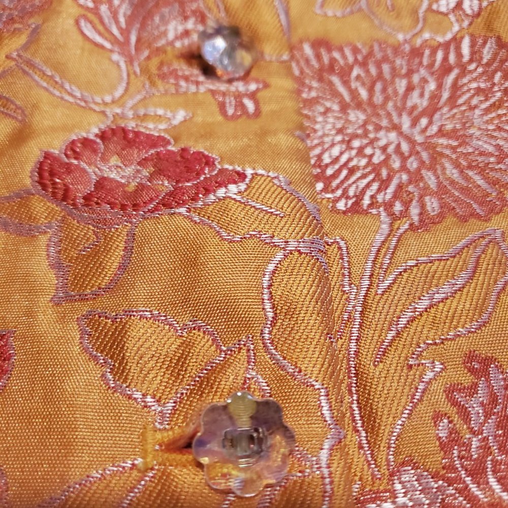 Kasper 2 Piece Tangerine Pink & Silver Floral Brocade Skirt Set Size 6P - Picture 3 of 10